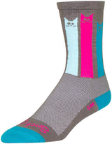 Calcetines SockGuy Crew Felines - 15 cm, gris/rosa/verde azulado, tallas grandes/extra grandes