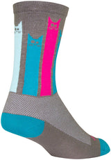 SockGuy Crew Felines Socks - 6" Gray/Pink/Teal Small/Medium