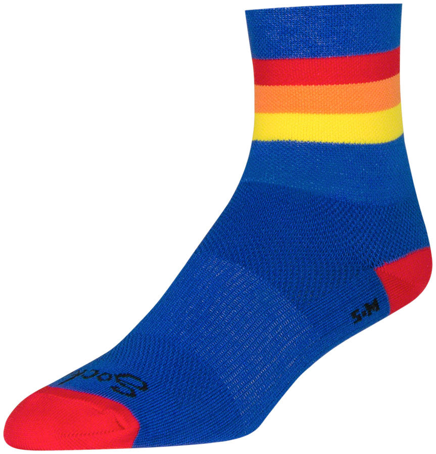 Calcetines clásicos vintage SockGuy - 10 cm, azul, rojo, naranja y amarillo, talla pequeña/mediana