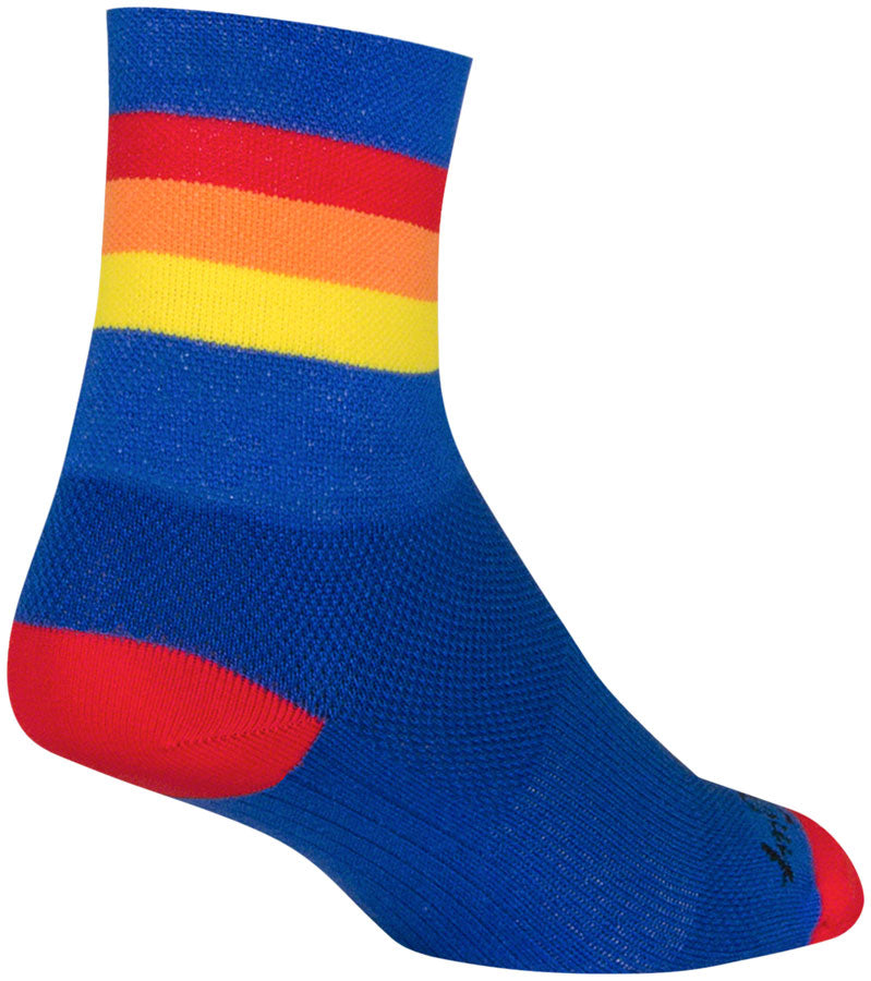 Calcetines clásicos vintage SockGuy - 10 cm, azul, rojo, naranja y amarillo, talla pequeña/mediana