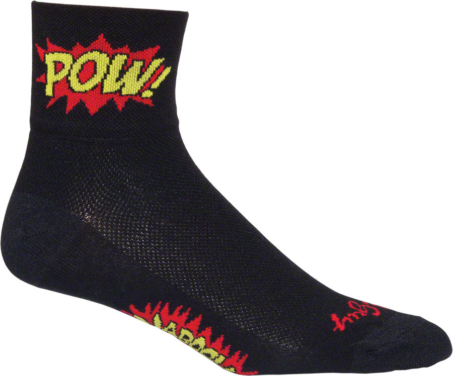 Calcetines SockGuy Classic Boom Pow - 7,6 cm, negros, talla pequeña/mediana