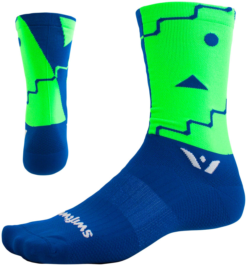 Calcetín abstracto Swiftwick Vision Six - 15 cm, azul, pequeño