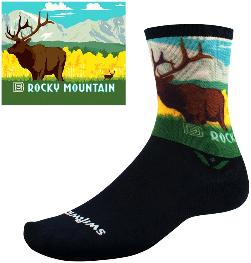 Swiftwick Vision Impression National Park Crew Socks - 6" Rocky Mountains X-Large