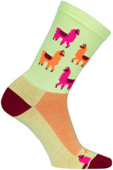 Calcetines deportivos SockGuy Mo Llamas - 15 cm, verde, rosa y naranja, talla pequeña/mediana