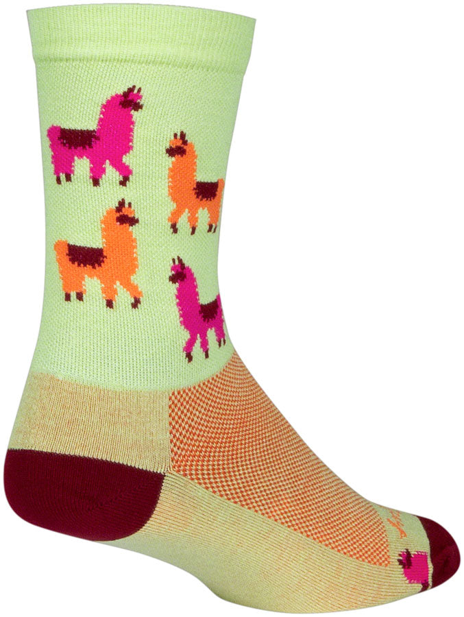 Calcetines deportivos SockGuy Mo Llamas - 15 cm, verde, rosa y naranja, talla pequeña/mediana