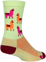 Calcetines deportivos SockGuy Mo Llamas - 15 cm, verde, rosa y naranja, talla pequeña/mediana