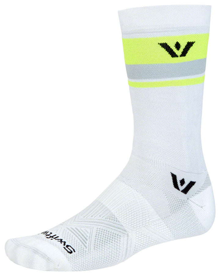Calcetines SwiftWick Aspire Crew - Blanco/Alta visibilidad, talla extragrande