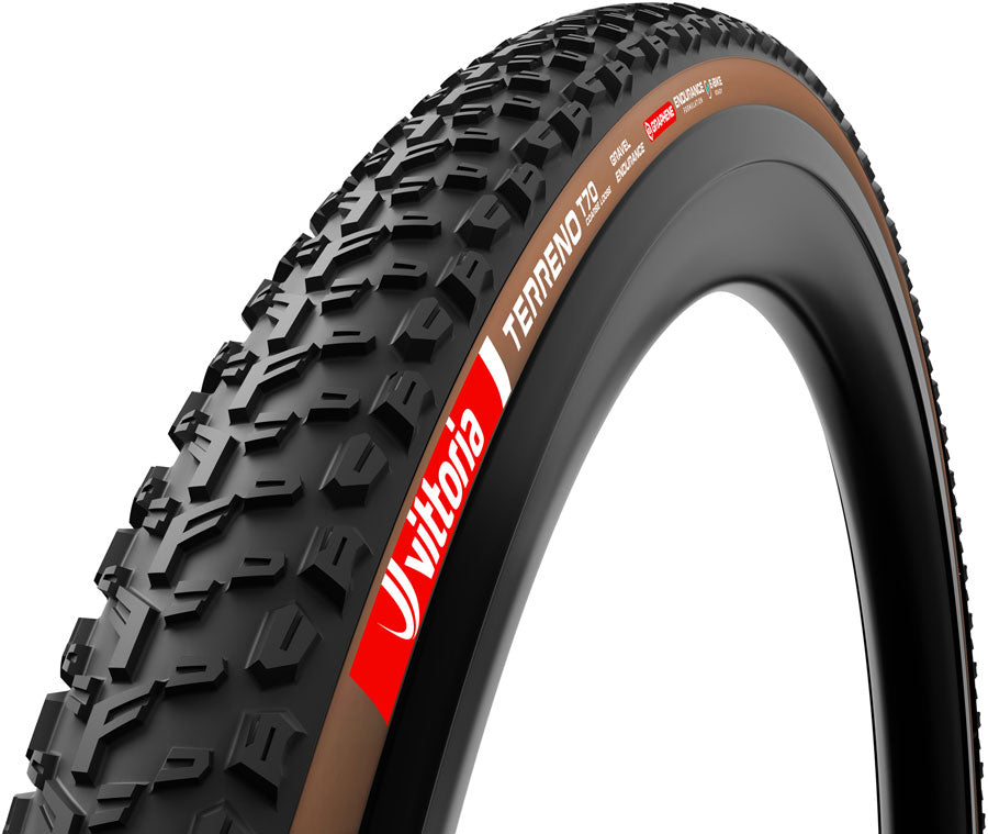 Neumático Vittoria Terreno T70 Grueso y Suelto - 700 x 40 Tubeless Plegable Negro/Marrón Gravel Endurance Graphene G2.0