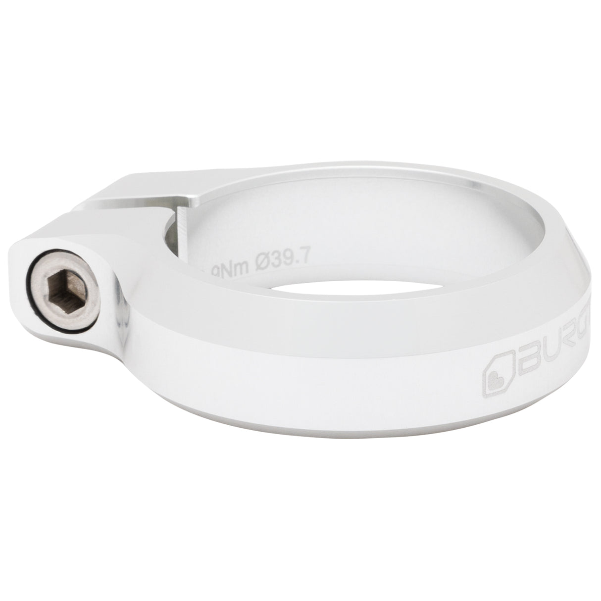 Abrazadera de sillín Burgtec de 39,7 mm, color plata rodiada