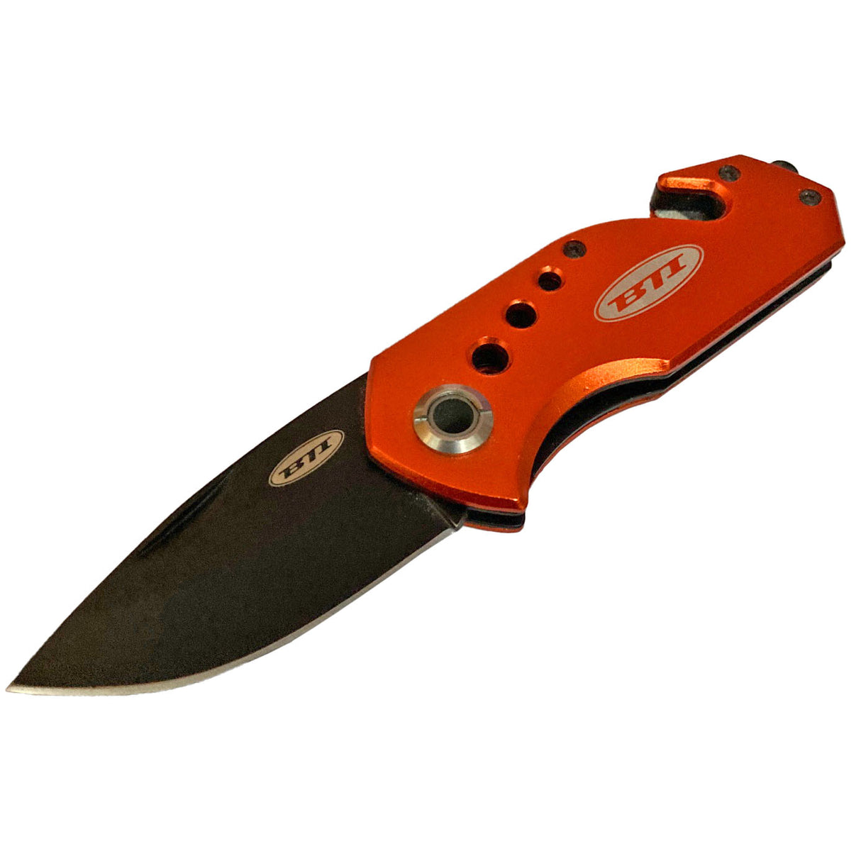 Navaja táctica de bolsillo BTI con cierre y clip, aluminio, color naranja