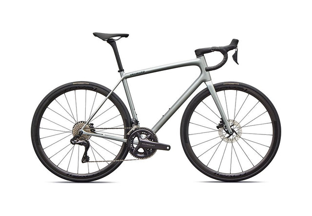 2026 Specialized Aethos Pro Di2 Bike Gloss Shadow Silver / Emerald Metallic 61