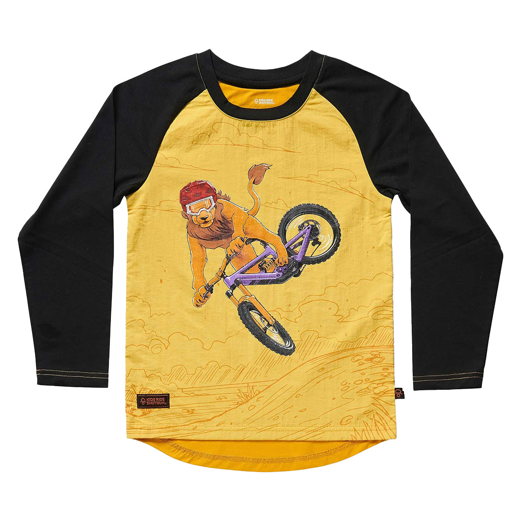 Kids Ride Shotgun Windproof Kids MTB Jersey Lion YXXS Black & Yellow